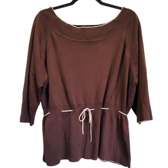 3X Drawstring Waist Over the Shoulder 3/4 Sleeve Blouse - Picture 1 of 5